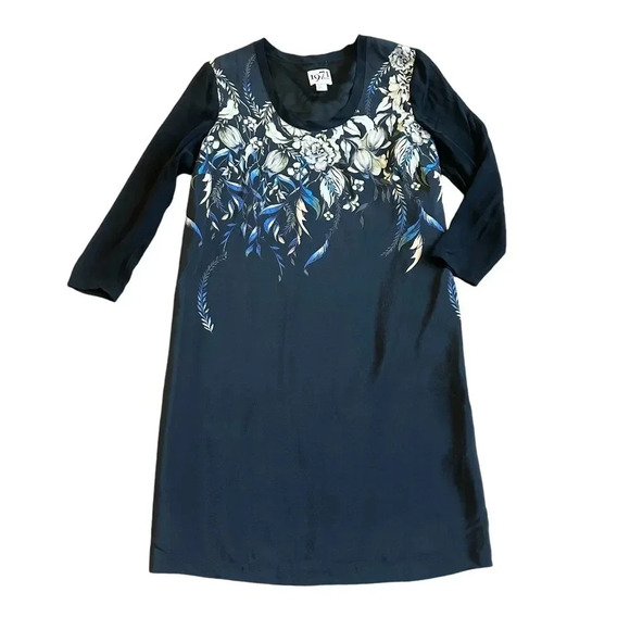 Reiss 1971 Black Silk Shift Dress Floral 3/4 Sleeve Flowy Party Size 4 Women's - Picture 1 of 12